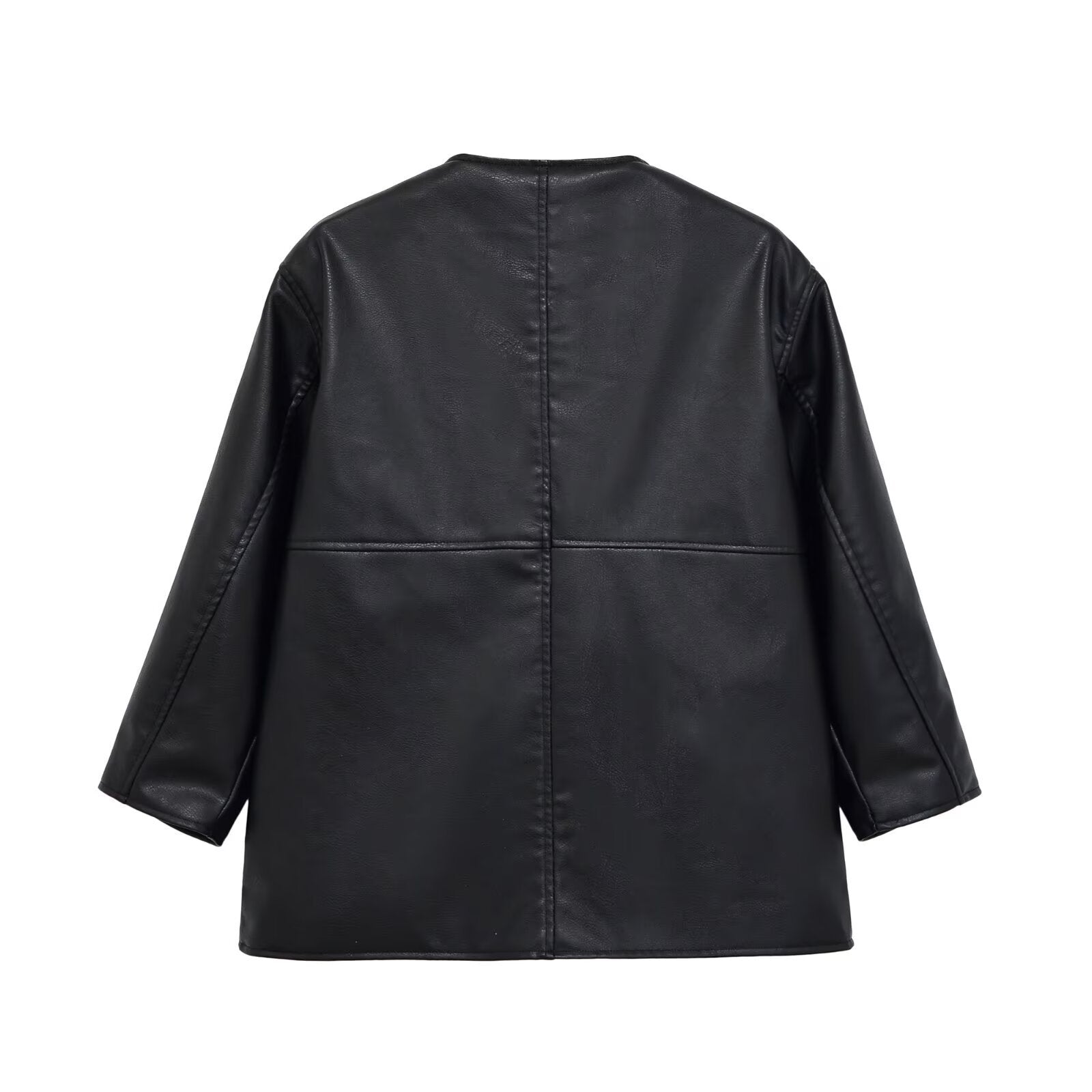 Women's Collarless Faux Leather Open-Front Jacket BYMANYC ® New York CONTEMPORARY VIBRANT MODERN FASHION - New Collection