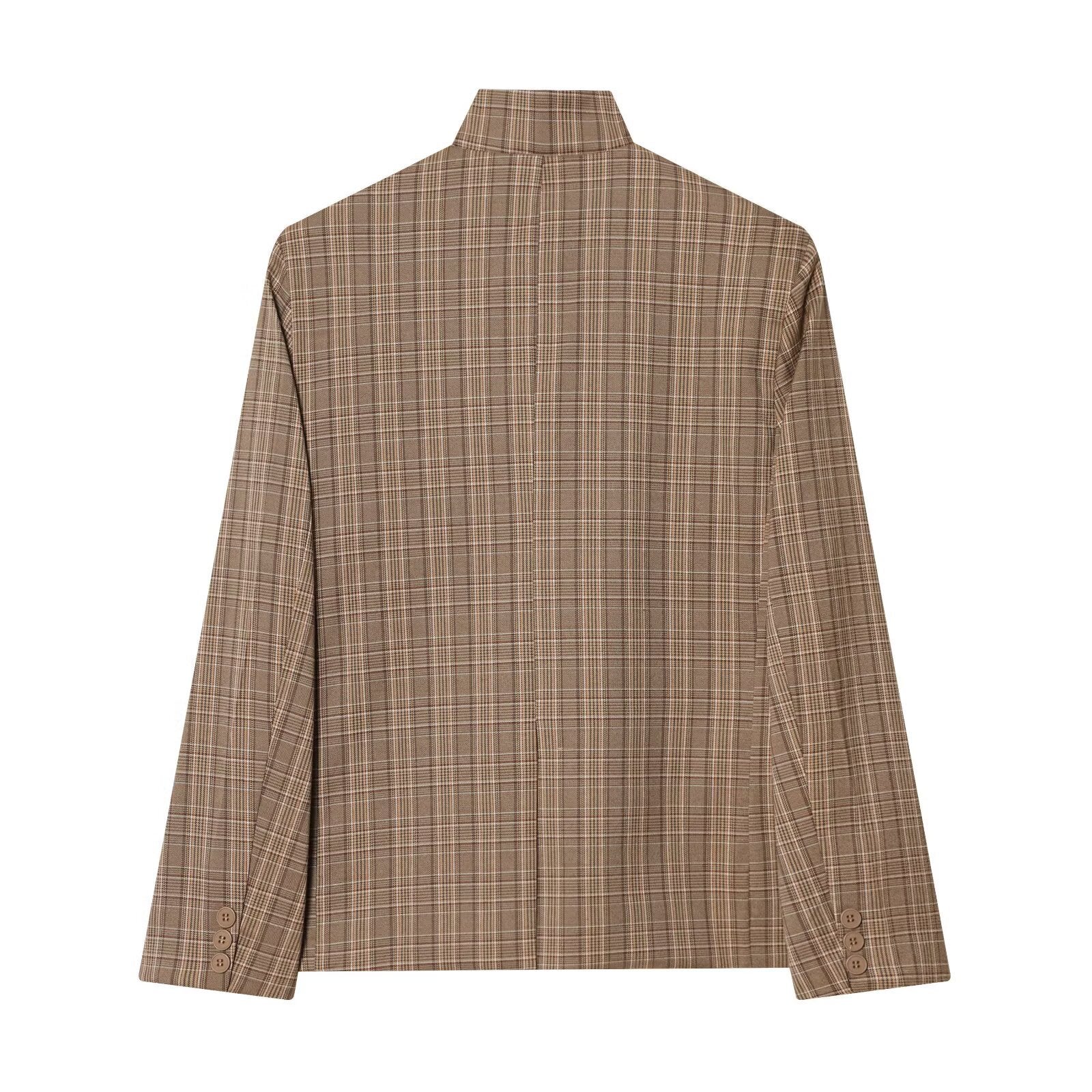 Women's Jacket Brown Plaid High Collar BYMANYC ® New York SOHO ASYMMETRIC STAND COLLAR BLAZER - New Collection