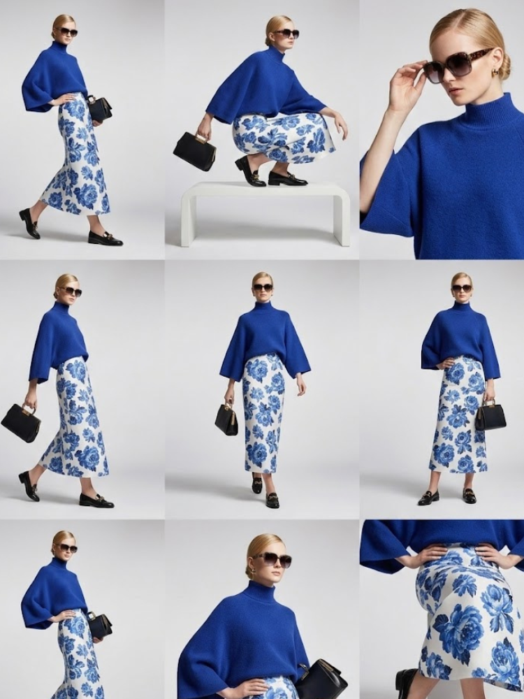  Electric Blue Relaxed-Fit Knit Sweater with Perkins Collar • BYMANYC ® New York  NYC Wholesale Boutique Inventory - No MOQ & Ready to Ship