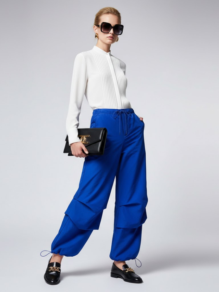  Electric Blue Women's Trousers with Layered Design • BYMANYC ® New York  NYC Wholesale Boutique Inventory - No MOQ & Ready to Ship