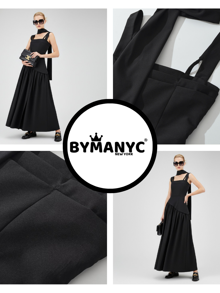  Elegant Black Maxi Dress with Multi-Strap Design and Asymmetrical Skirt • BYMANYC ® New York  NYC Wholesale Boutique Inventory - No MOQ & Ready to Ship