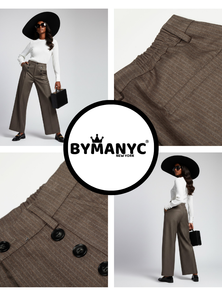  Elegant Wide-Leg Women's Trousers with Front Buttoning • BYMANYC ® New York  NYC Wholesale Boutique Inventory - No MOQ & Ready to Ship