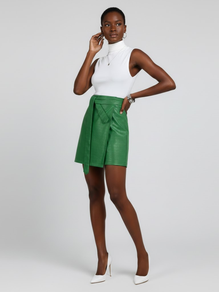 Emerald Green Vegan Leather Mini Skirt LAFAYETTE: New Colección COUTURE in NOLITA - BYMANYC ® New York - BYMANYC ® New York  
