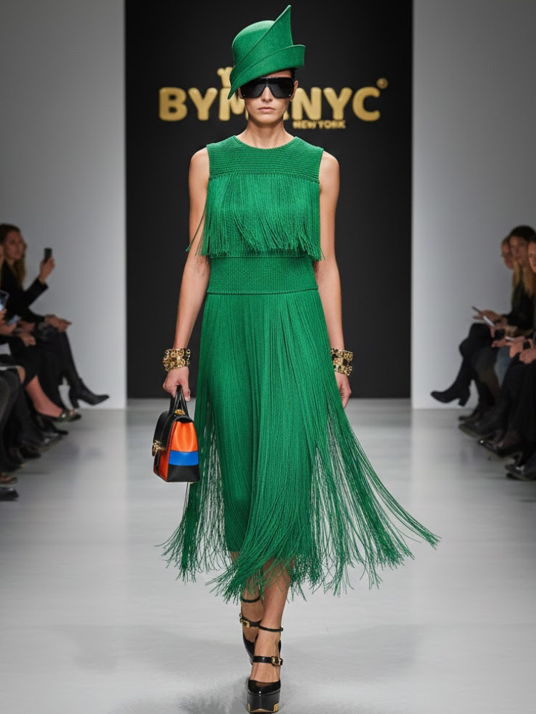  Emerald Kinetic Fringe Dress • TRIBECA New Collection BYMANYC ® New York  NYC Wholesale Boutique Inventory - No MOQ & Ready to Ship