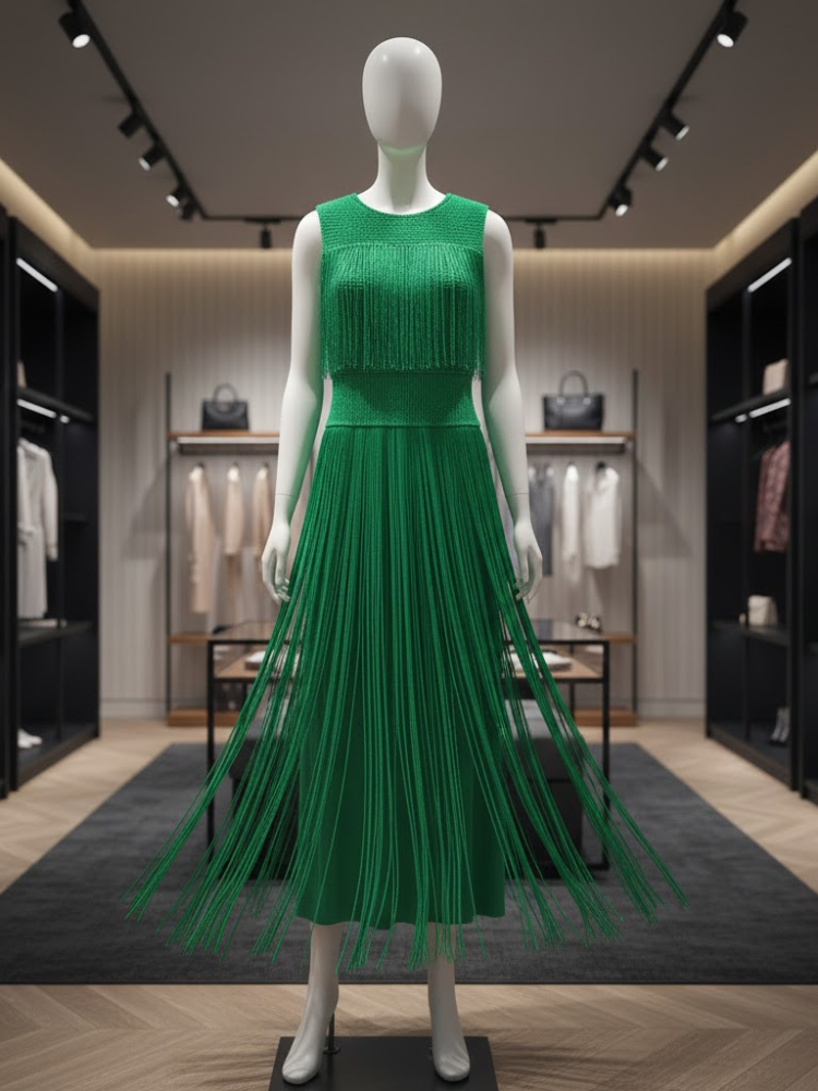 Emerald Kinetic Fringe Dress TRIBECA New Collection BYMANYC New York Emerald Kinetic Fringe Dress TRIBECA New Collection BYMANYC New York
