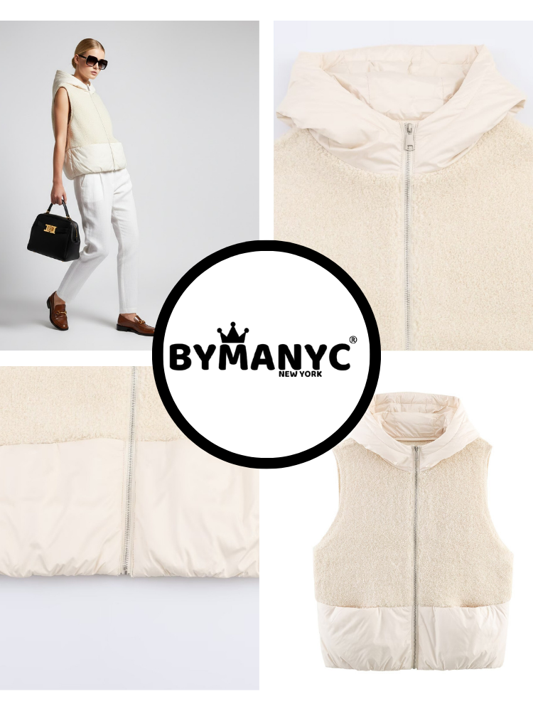  Faux-Shearling and Nylon Mixed Vest with Hood • BYMANYC ® New York  NYC Wholesale Boutique Inventory - No MOQ & Ready to Ship