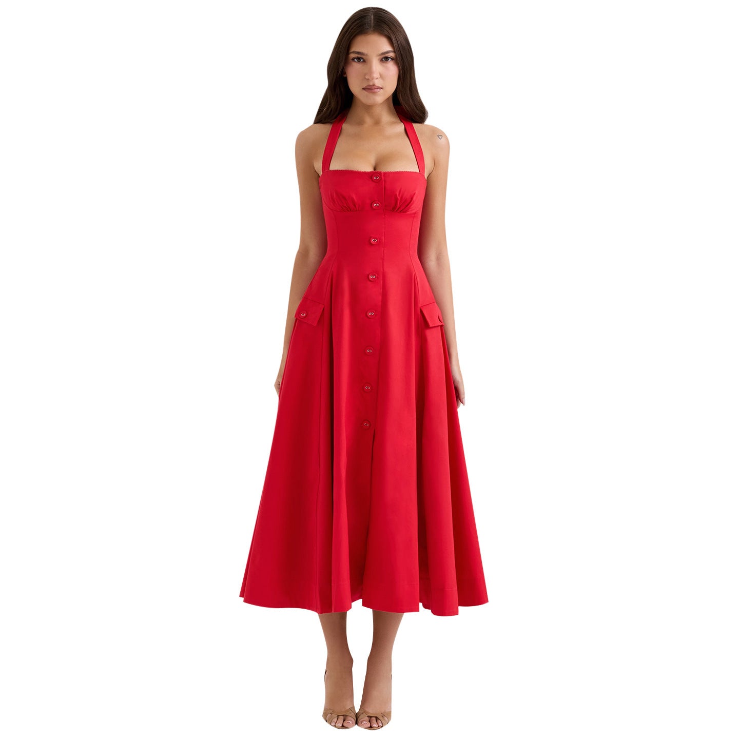 Fitted V-Neck Halter Dress For Women, Mid-waist, Midtown, BYMANYC New York. - BYMANYC ® New York  