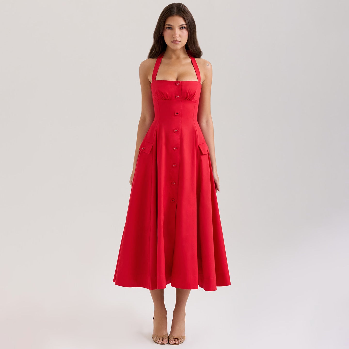 Fitted V-Neck Halter Dress For Women, Mid-waist, Midtown, BYMANYC New York. - BYMANYC ® New York  