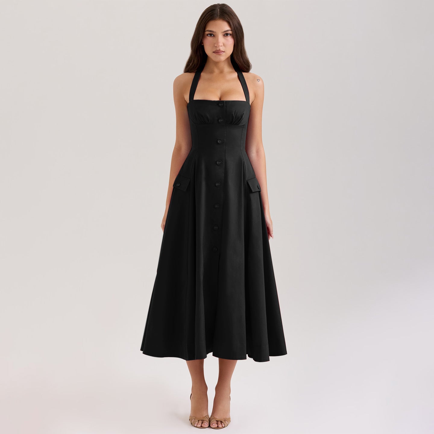 Fitted V-Neck Halter Dress For Women, Mid-waist, Midtown, BYMANYC New York. - BYMANYC ® New York  