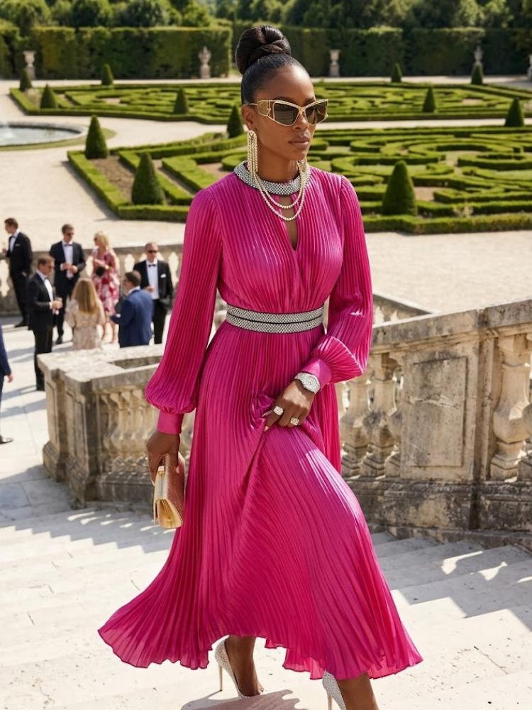 GALA DRESS Fuchsia Pleated SCHONBRUNN - BYMANYC ® New York  NYC Wholesale Boutique Inventory - No MOQ & Ready to Ship
