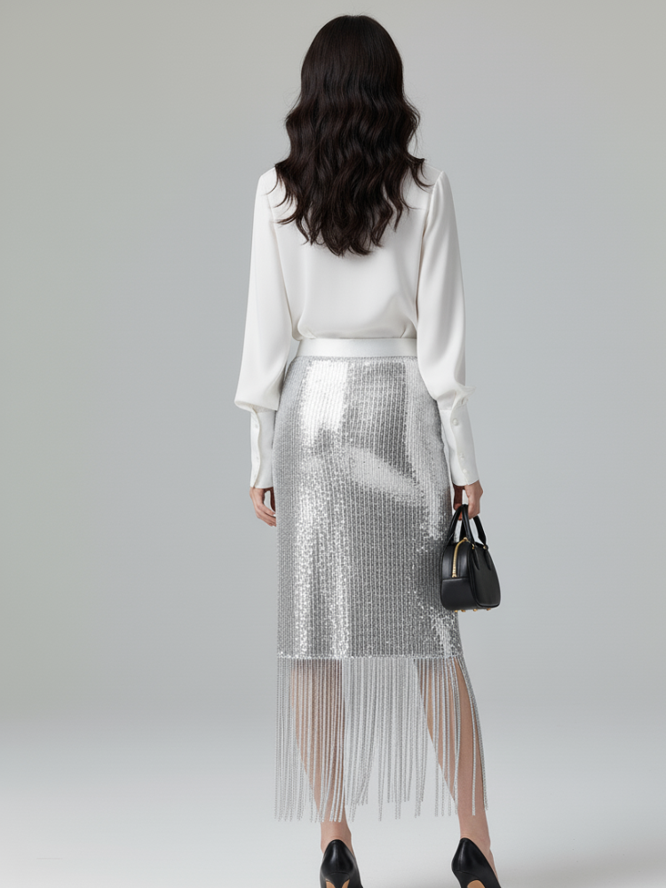 GALA GLAMOUR Fringed Midi Skirt ECO FASHION BYMANYC ® New York - BYMANYC ® New York  