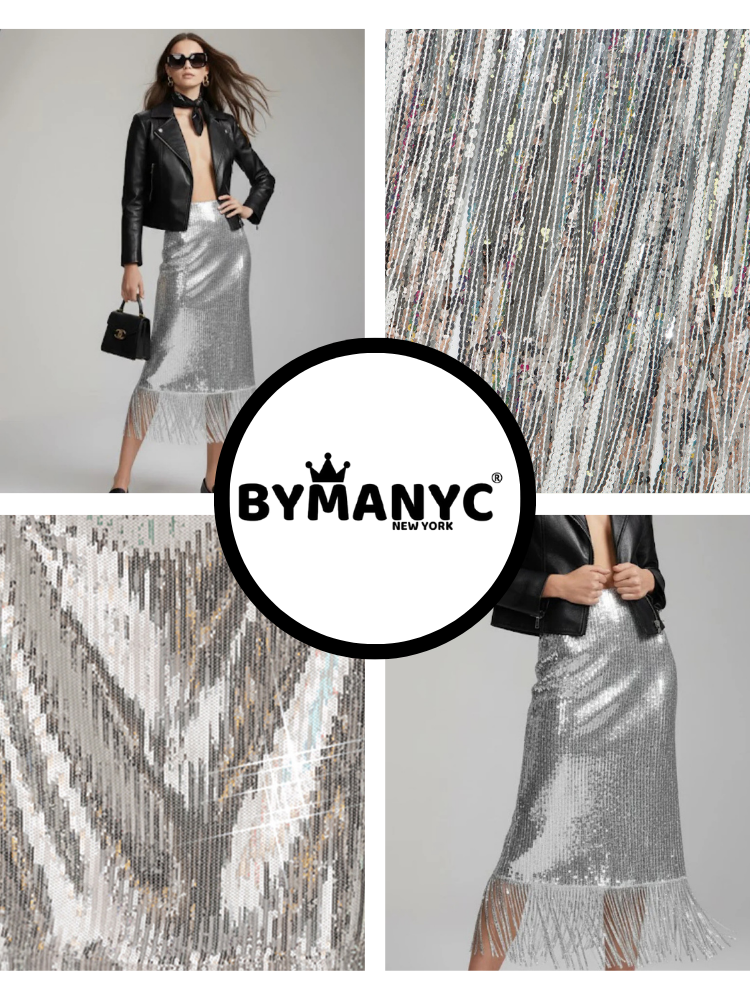  GALA GLAMOUR Fringed Midi Skirt ECO FASHION BYMANYC ® New York  NYC Wholesale Boutique Inventory - No MOQ & Ready to Ship
