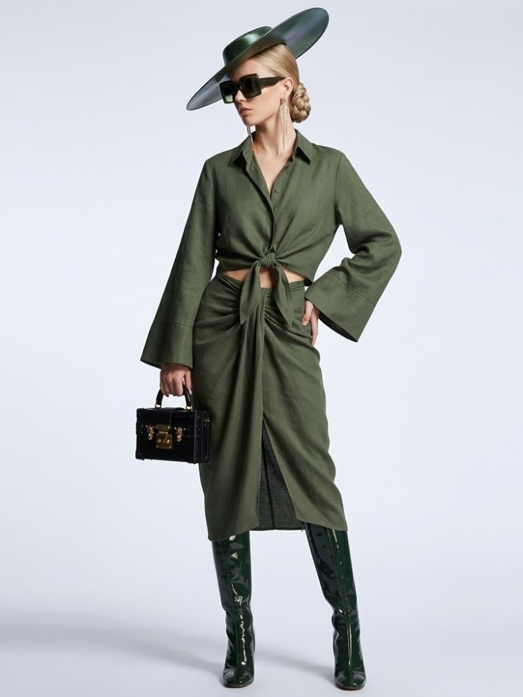 GREENWICH Women's Tie-Blouse & Skirt Set Prêt-à-Porter BYMANYC ® NY - BYMANYC ® New York  