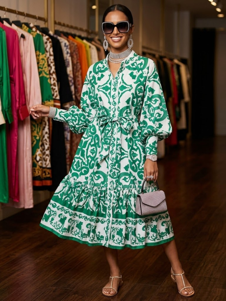  Gemini ha dicho Green Damask Print Shirt Dress TRIBECA New Collection FASHION BYMANYC ® New York  NYC Wholesale Boutique Inventory - No MOQ & Ready to Ship