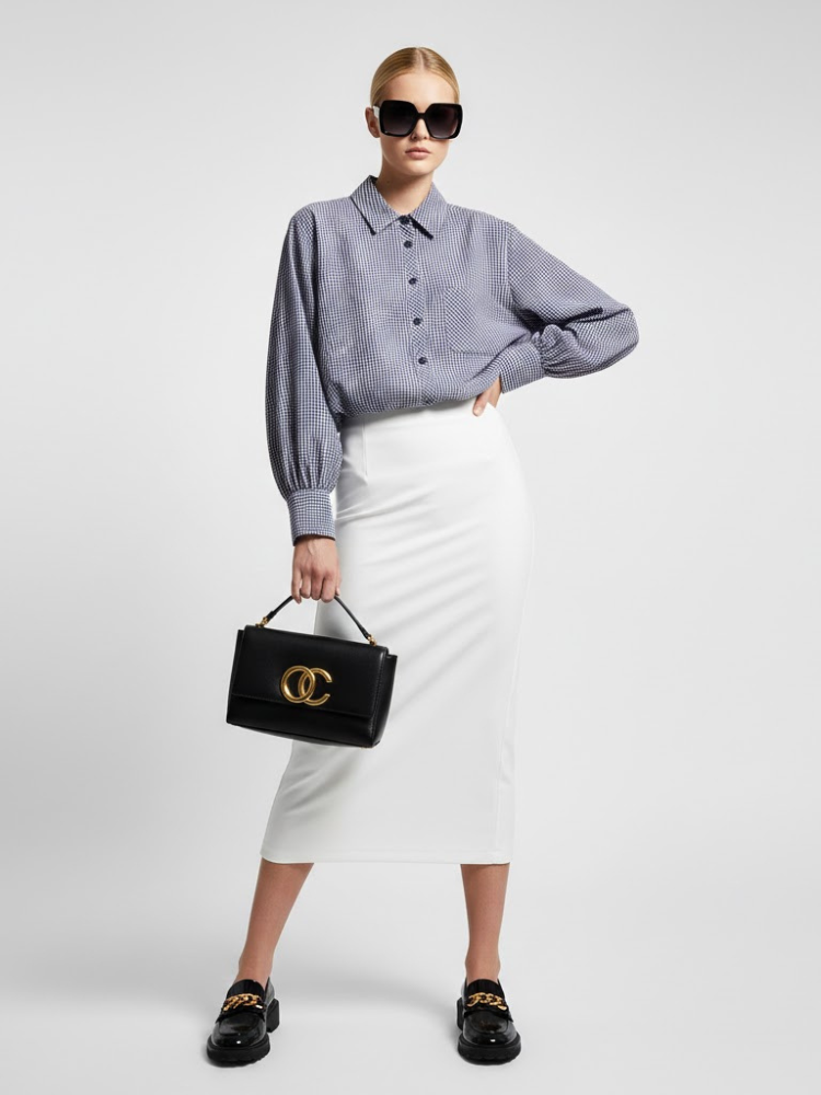 Gingham Check Shirt with Elastic Hem and Puff Sleeves • BYMANYC ® New York - BYMANYC ® New York  