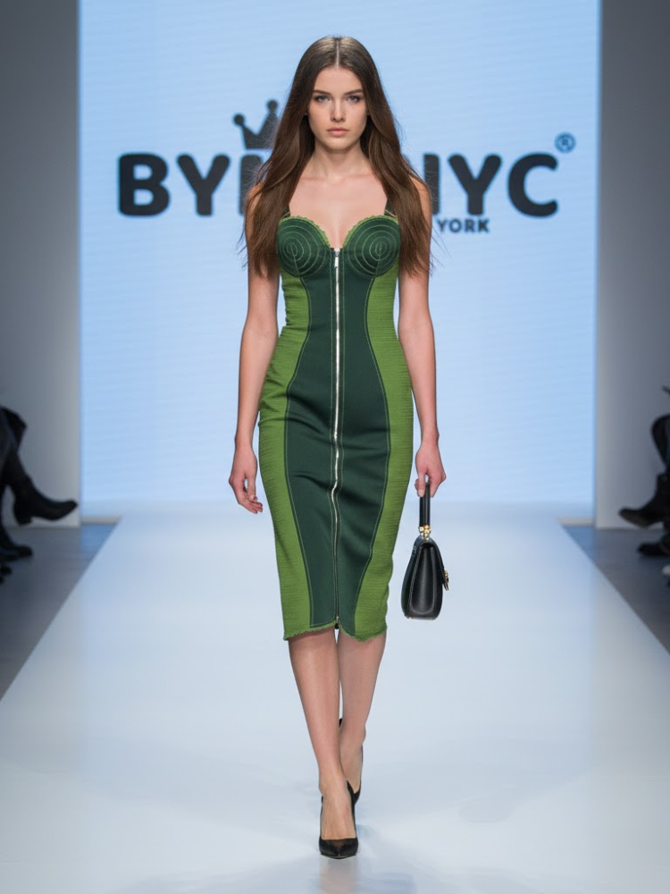 Green Midi Day Dress CENTRAL PARK: Prêt-à-Porter Line BYMANYC ® New York - BYMANYC ® New York  