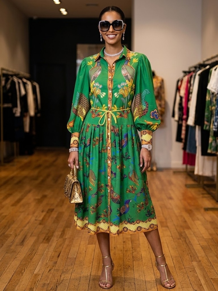  Green Printed Boho Shirt Dress TRIBECA New Collection FASHION BYMANYC ® New York  NYC Wholesale Boutique Inventory - No MOQ & Ready to Ship