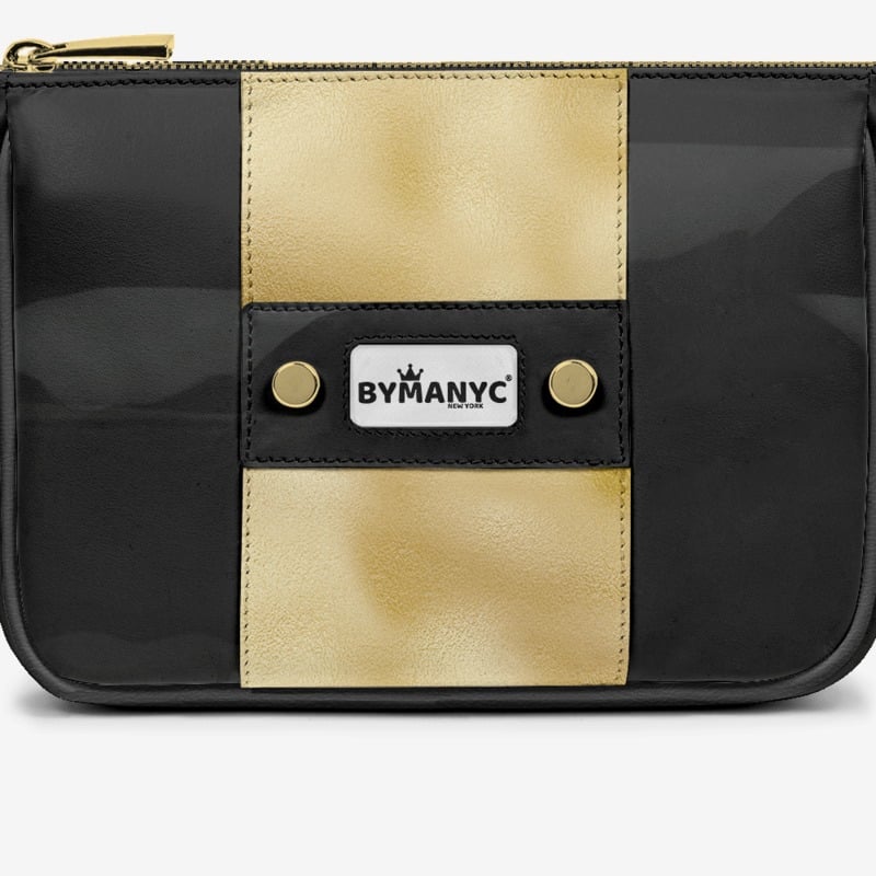  Handbag BYMANYC ® New York – Couture Vegan Vertical Band in Black & Gold Luxe  NYC Wholesale Boutique Inventory - No MOQ & Ready to Ship