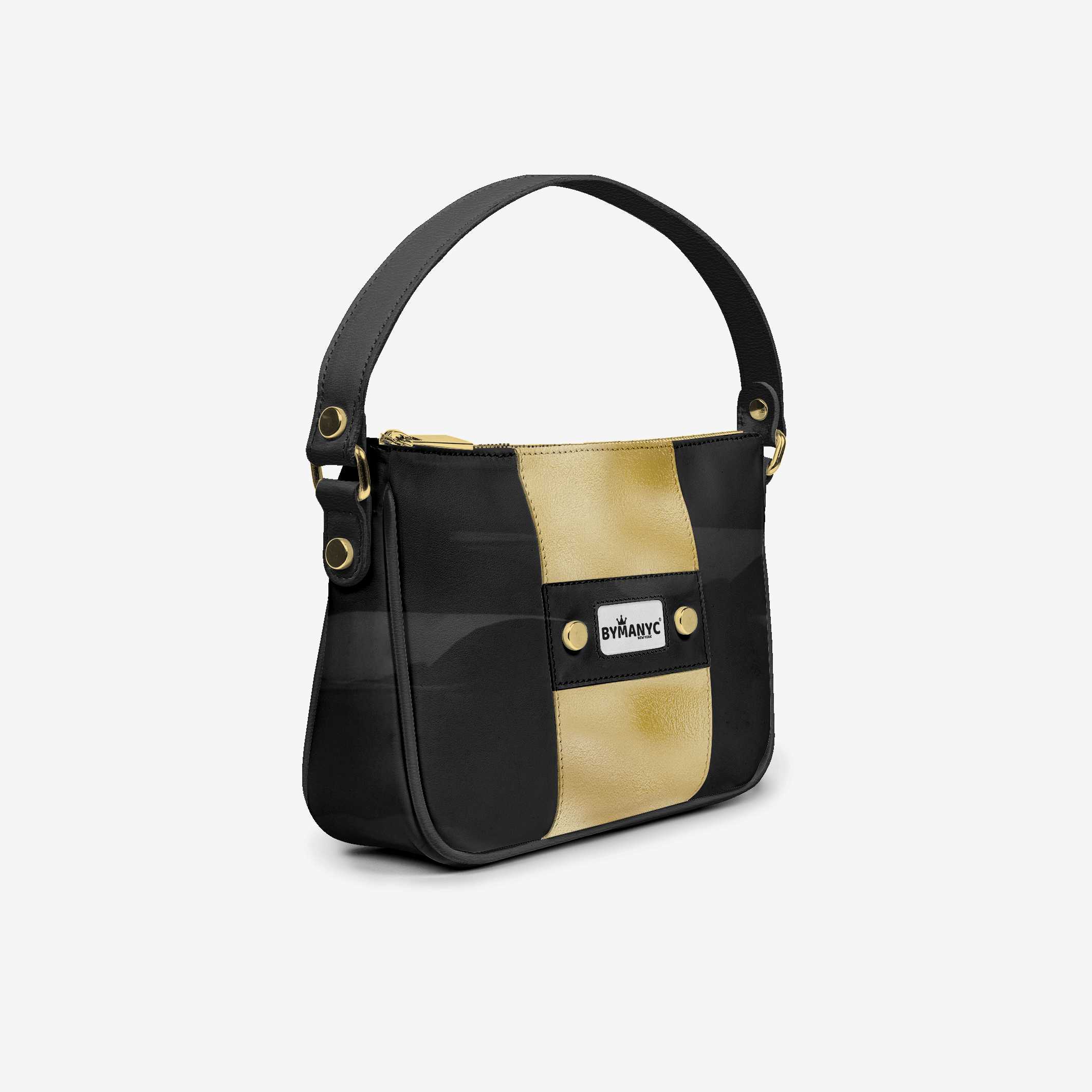  Handbag BYMANYC ® New York – Couture Vegan Vertical Band in Black & Gold Luxe  NYC Wholesale Boutique Inventory - No MOQ & Ready to Ship