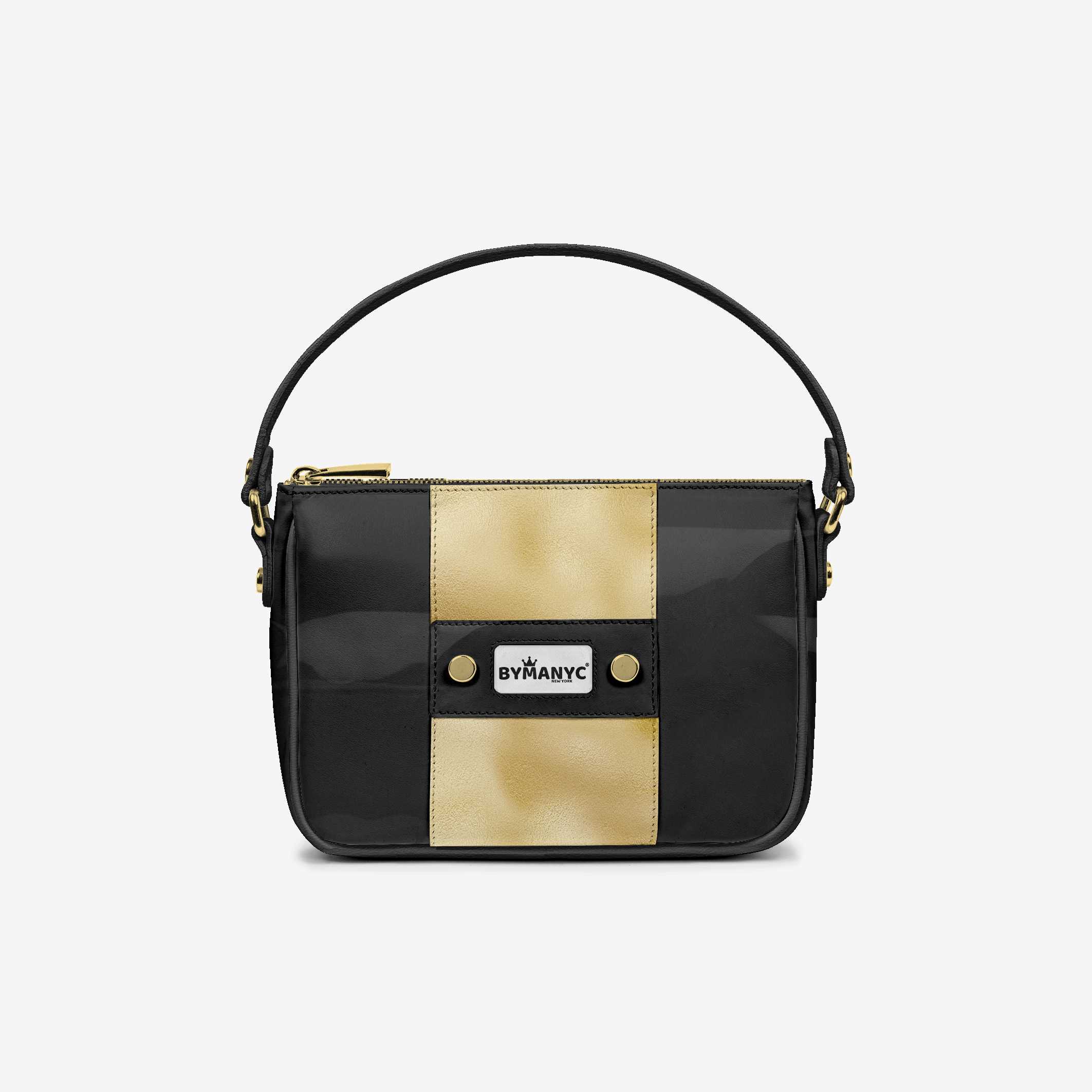  Handbag BYMANYC ® New York – Couture Vegan Vertical Band in Black & Gold Luxe  NYC Wholesale Boutique Inventory - No MOQ & Ready to Ship