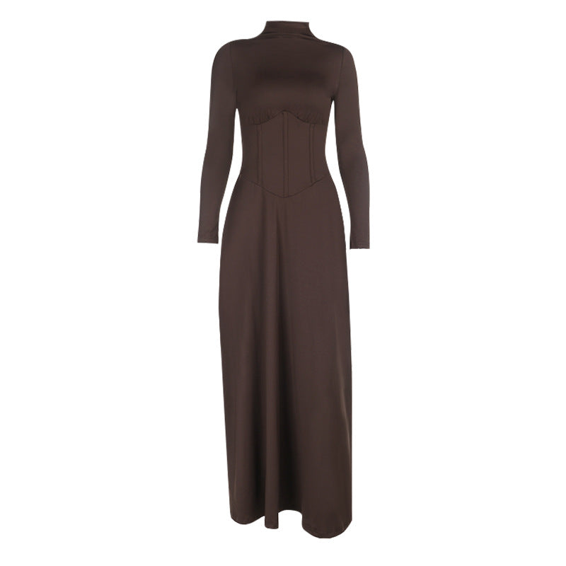 High Neck Waist-Cinched Slit Dress For Women, Elegant, Fifth Avenue, BYMANYC New York. - BYMANYC ® New York  