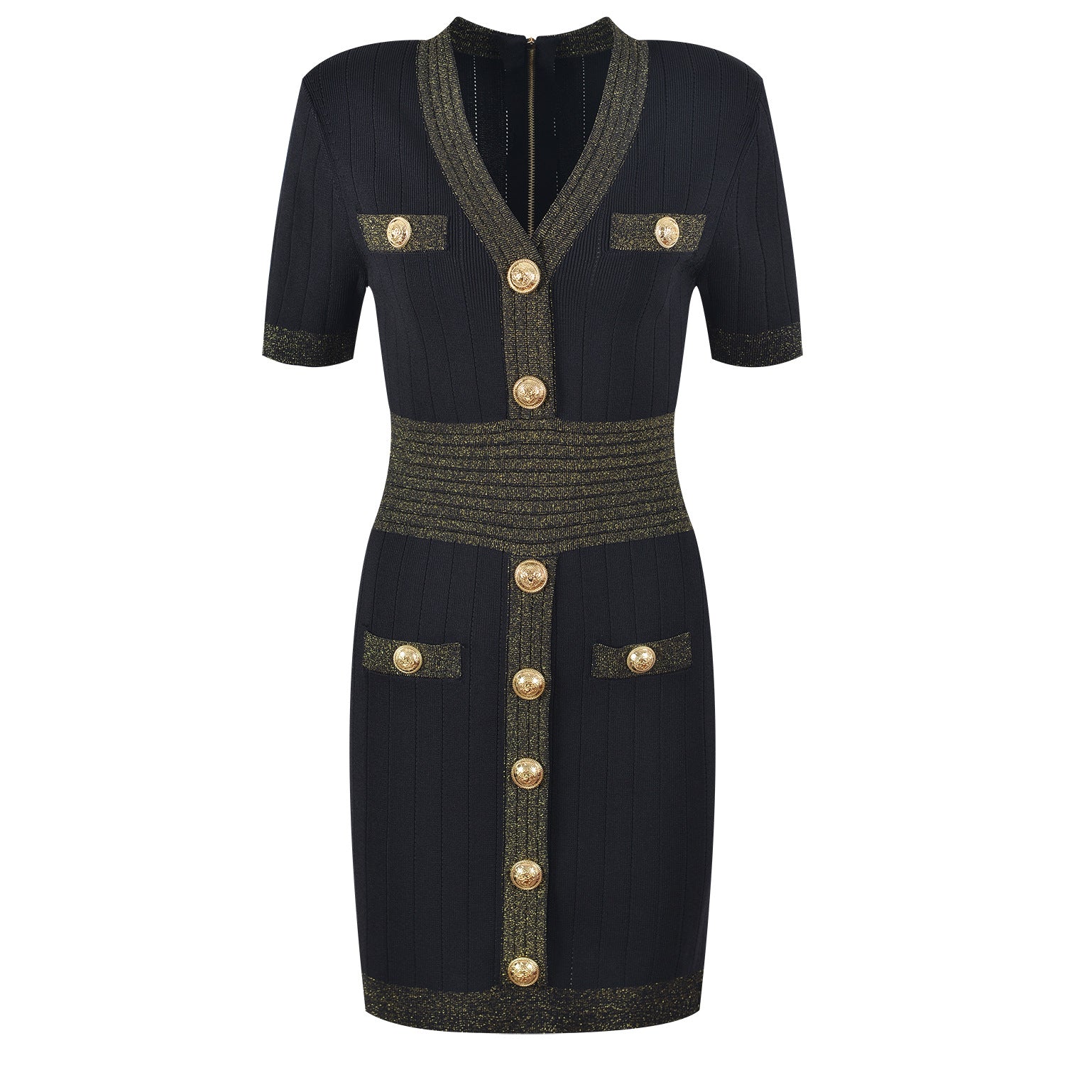 Ice Silk Knit Dress with Gold Buckle For Women, V-Neck, Upper East Side, BYMANYC New York. - BYMANYC ® New York  