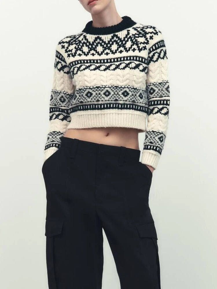 Jacquard Cropped Sweater, Tribeca | Women - BYMANYC ® New York - BYMANYC ® New York  