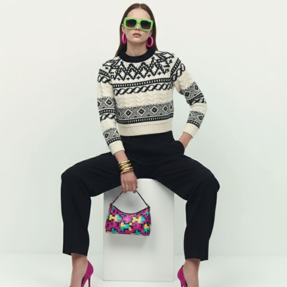  Jacquard Cropped Sweater, Tribeca | Women - BYMANYC ® New York  NYC Wholesale Boutique Inventory - No MOQ & Ready to Ship