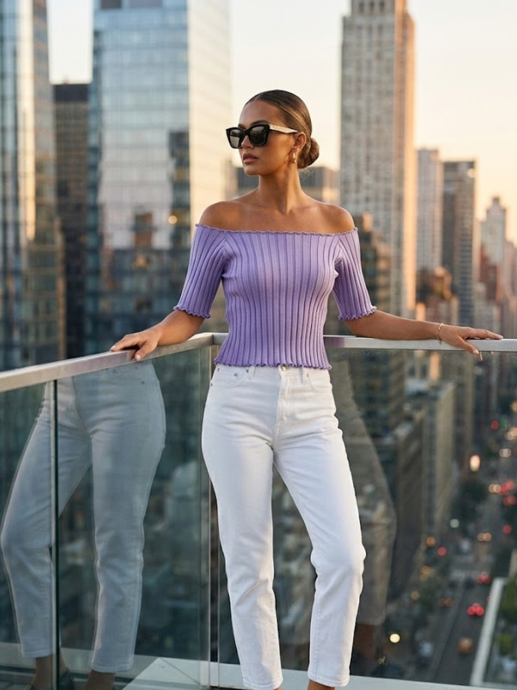  Lavender ASTOR Ribbed Off-the-Shoulder Top Prêt-à-Porter BYMANYC ®  NYC Wholesale Boutique Inventory - No MOQ & Ready to Ship