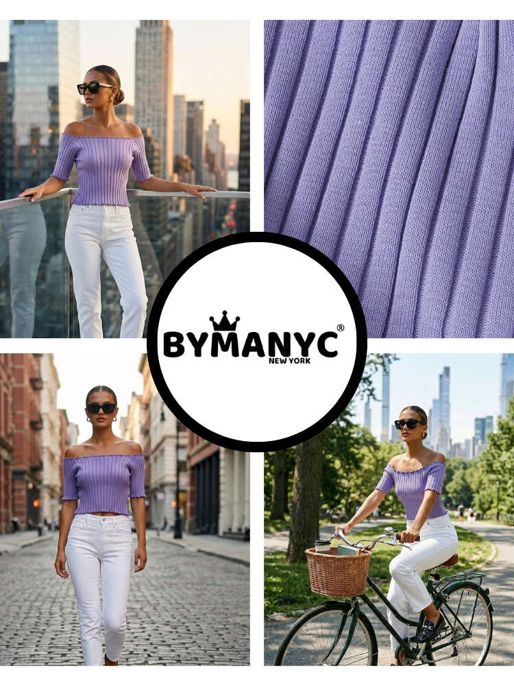  Lavender ASTOR Ribbed Off-the-Shoulder Top Prêt-à-Porter BYMANYC ®  NYC Wholesale Boutique Inventory - No MOQ & Ready to Ship