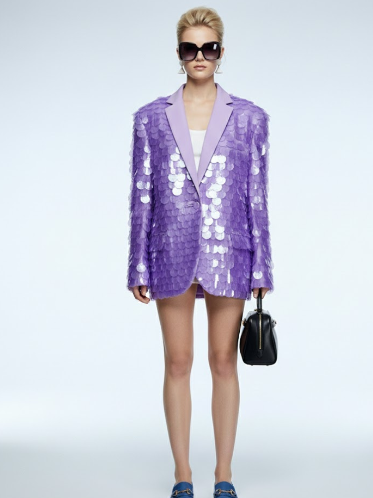  Lila Lavender Oversized Disc-Sequin Blazer • BYMANYC ® New York  NYC Wholesale Boutique Inventory - No MOQ & Ready to Ship