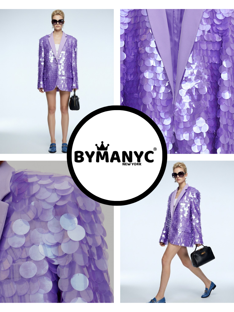 Lila Lavender Oversized Disc-Sequin Blazer • BYMANYC ® New York  NYC Wholesale Boutique Inventory - No MOQ & Ready to Ship