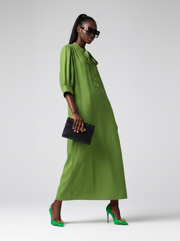 Long BRYANT Green Bow Dress Prêt-à-Porter BYMANYC ® New York - BYMANYC ® New York  