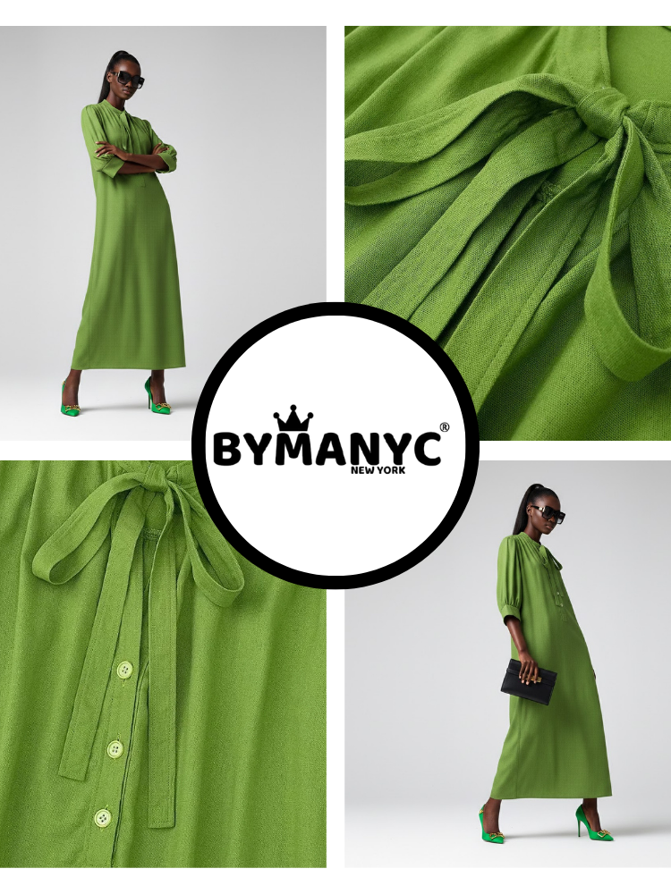 Long BRYANT Green Bow Dress Prêt-à-Porter BYMANYC ® New York - BYMANYC ® New York  