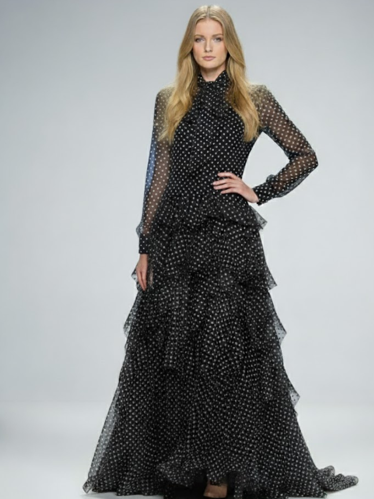 Long Black Polka Dot Evening Dress LENOX HILL: Prêt-à-Porter Line BYMANYC ® New York - BYMANYC ® New York  