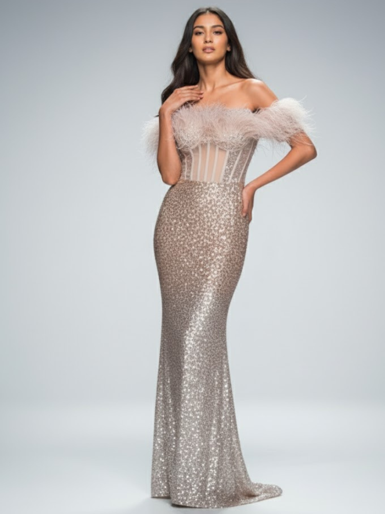 Long Nude Evening Dress CLINTON HILL: Prêt-à-Porter Line BYMANYC ® New York - BYMANYC ® New York  