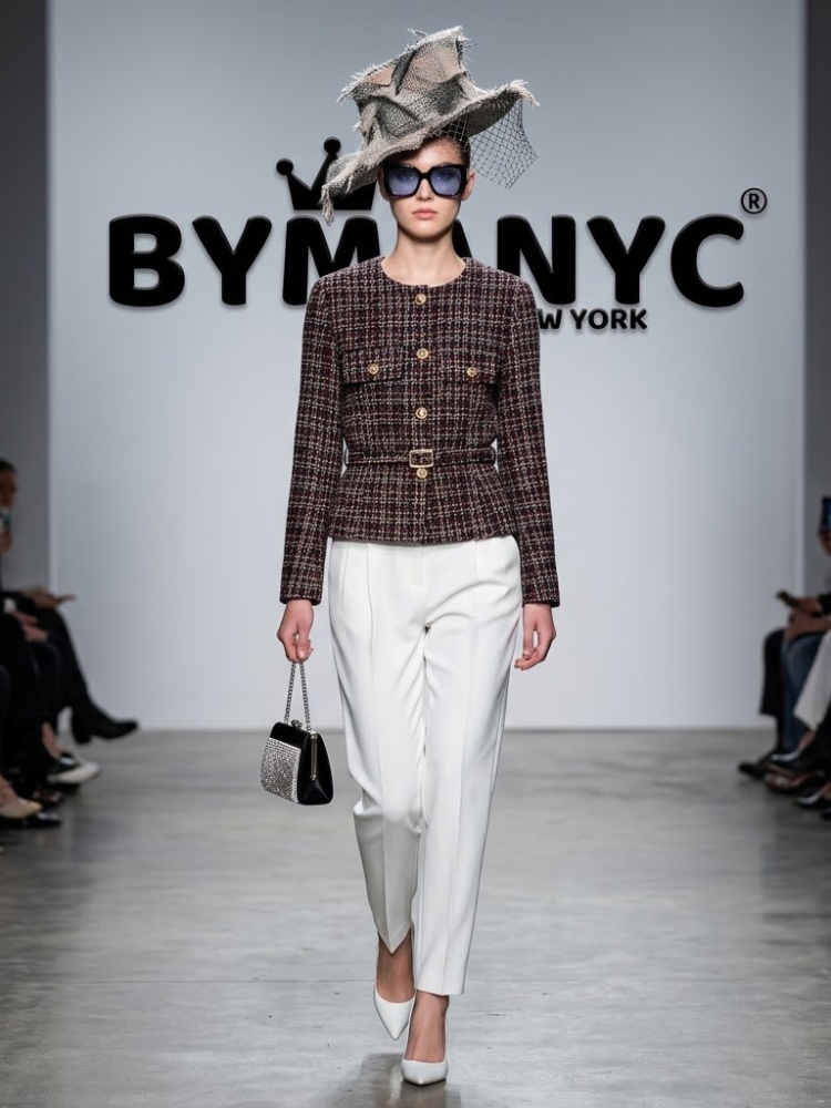 Women's Multi-Tone Tweed Belted Jacket BYMANYC ® New York CONTEMPORARY VIBRANT MODERN FASHION - New Collection