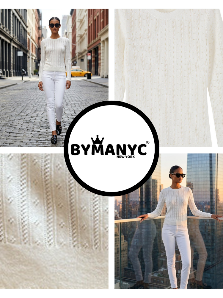  MADISON Women's Pointelle Knit Sweater Prêt-à-Porter BYMANYC ® New York  NYC Wholesale Boutique Inventory - No MOQ & Ready to Ship