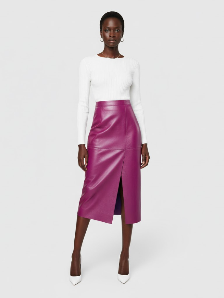 Magenta Vegan Leather Midi Pencil Skirt BLEECKER: New Colección COUTURE in NOLITA - BYMANYC ® New York - BYMANYC ® New York  