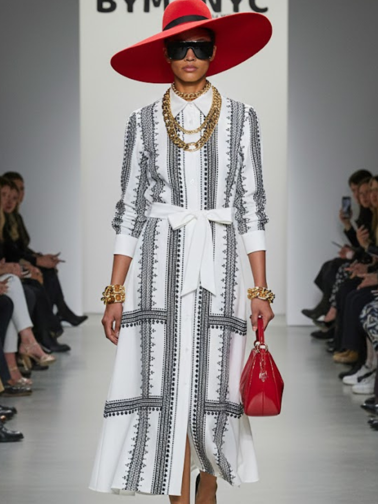  Maxi Dress New Collection BYMANYC ® New York • Black & White Geometric Print  NYC Wholesale Boutique Inventory - No MOQ & Ready to Ship