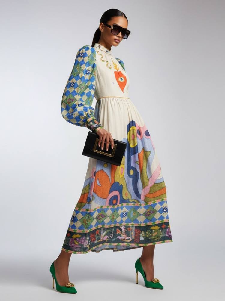 Maxi Dress New Collection BYMANYC ® New York • Mystical Illustration & Harlequin Sleeves - BYMANYC ® New York  