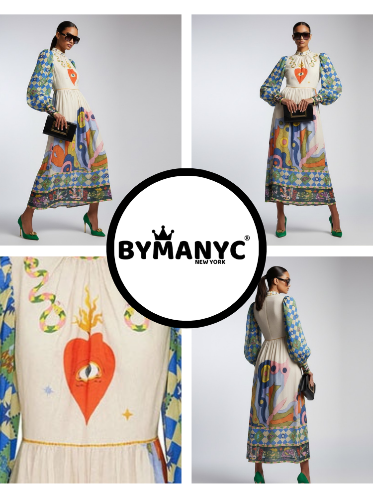 Maxi Dress New Collection BYMANYC ® New York • Mystical Illustration & Harlequin Sleeves - BYMANYC ® New York  