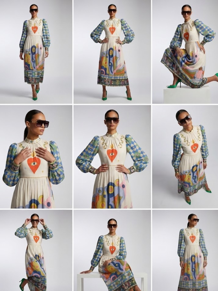 Maxi Dress New Collection BYMANYC ® New York • Mystical Illustration & Harlequin Sleeves - BYMANYC ® New York  