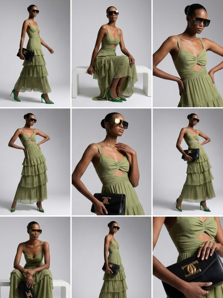  Maxi Dress New Collection BYMANYC ® New York • Olive Green Ruffles  NYC Wholesale Boutique Inventory - No MOQ & Ready to Ship