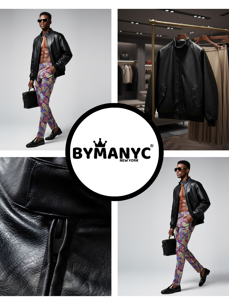 Men's Vegan Leather Bomber Jacket SOHO LEATHER NYFW New Colecction BYMANYC ® New York - BYMANYC ® New York  