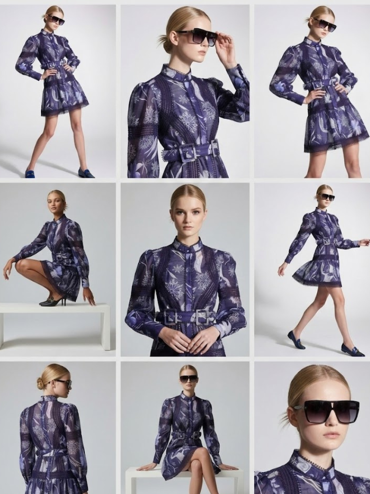 Midnight Blue Mini Dress with Snowflake Print and Guipure Lace • BYMANYC ® New York - BYMANYC ® New York  