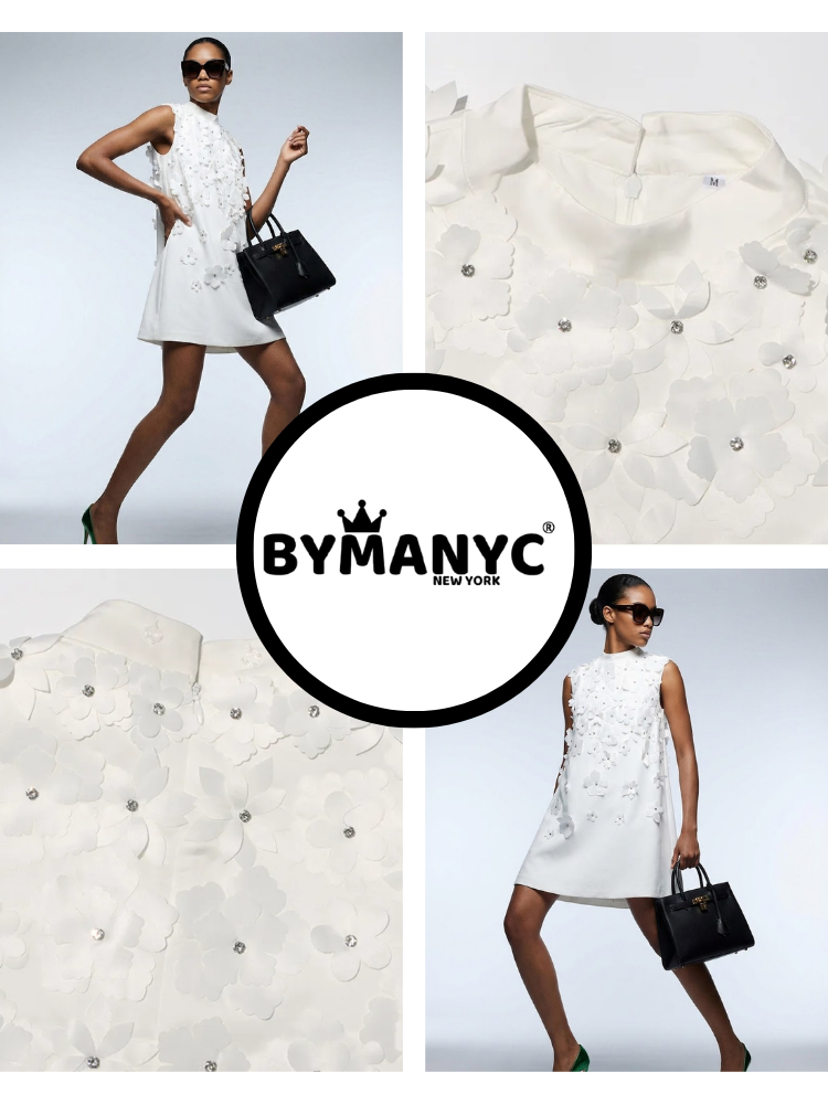 Mini Dress New Collection BYMANYC ® New York • 3D Flowers Optical White - BYMANYC ® New York  
