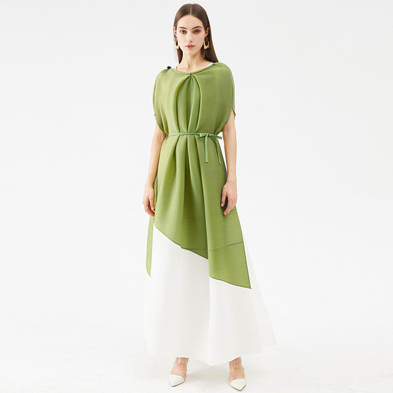 Miyake Style Pleated Dress with Contrast Stitching For Women, SoHo, BYMANYC New York. - BYMANYC ® New York  