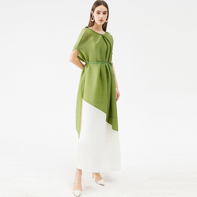 Miyake Style Pleated Dress with Contrast Stitching For Women, SoHo, BYMANYC New York. - BYMANYC ® New York  