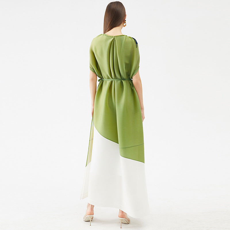 Miyake Style Pleated Dress with Contrast Stitching For Women, SoHo, BYMANYC New York. - BYMANYC ® New York  